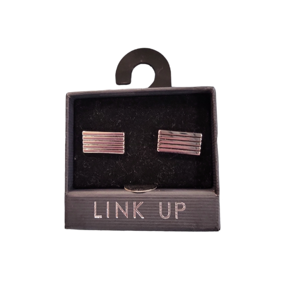 Link Up Cufflinks Silver With Four Horizontal Lines